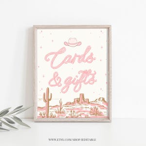 Letrero de rodeo con tarjetas y regalos, decoración de mesa, letrero para fiesta de cumpleaños, letrero para baby shower, letrero para vaquero, caballo occidental, descarga digital imprimible