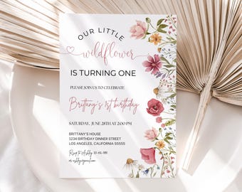 Wildflower Birthday Invitation Editable 1st Floral Garden Party Invite First Printable Template Digital Download