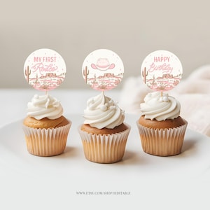 My first Rodeo Birthday Cupcake toppers Cowgirl Party Cake toppers Wild West Ranch  printable Instant Digital download