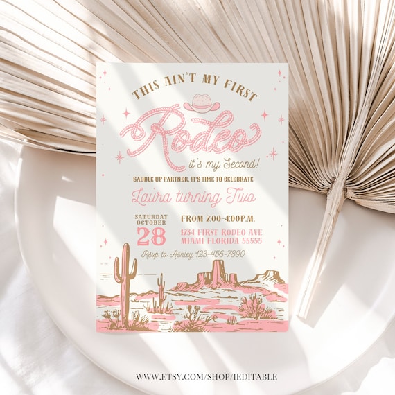 First Rodeo birthday invitation Editable 2nd Rodeo Invite Cowgirl Theme Wild West Western Any Age Template Printable Digital Download
