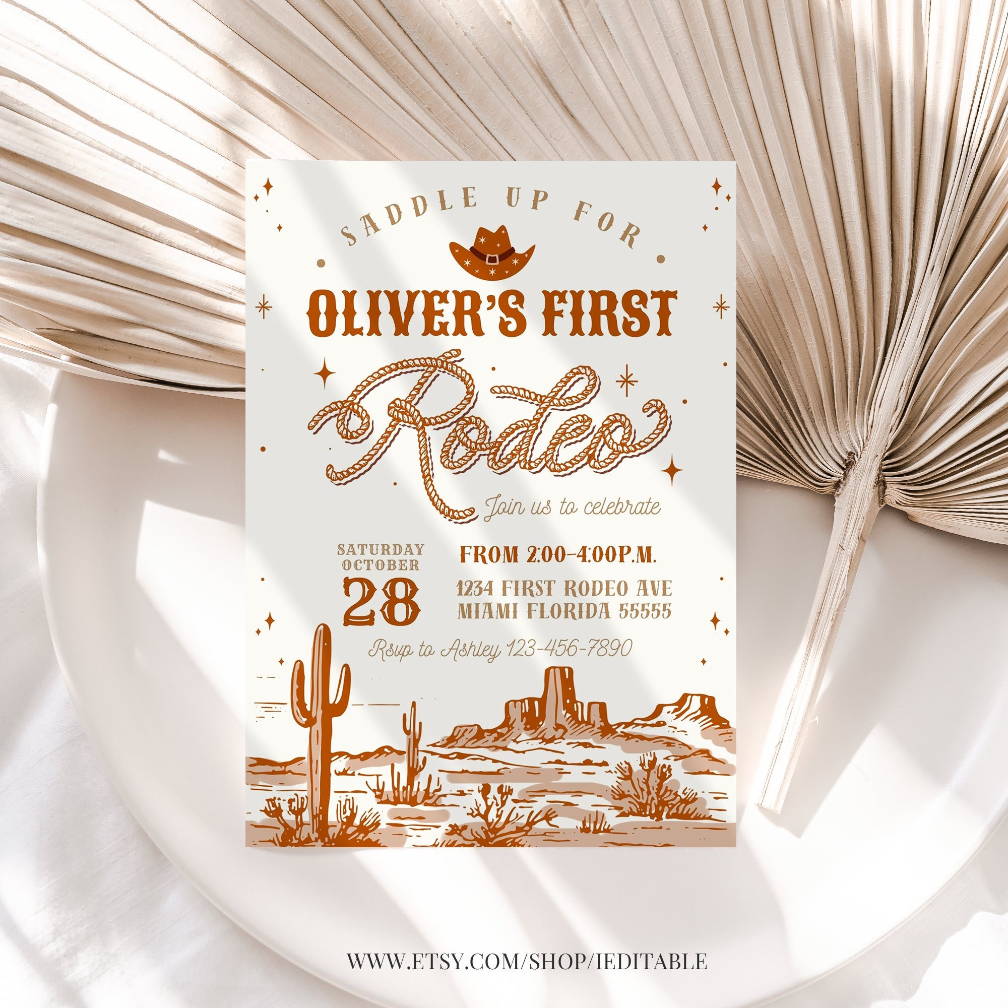 First Rodeo Birthday Invitation Editable 1st Rodeo Invite Boy Cowboy ...