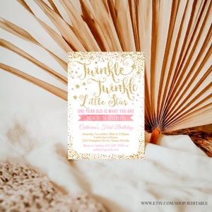 Twinkle Twinkle Little Star Invitation Editable First Birthday Invite ...