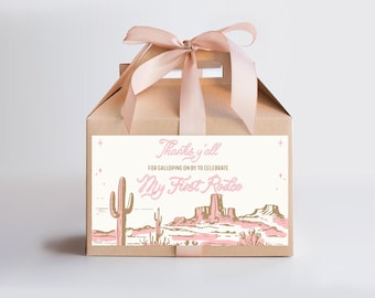 My first Rodeo Birthday Party favor Cowboy Box Label Printables Party gift box labels Wild West Ranch Digital download