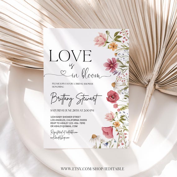 Love in Bloom Bridal Shower Invitation Editable Love is in Bloom Invite Wildflower Floral Garden Printable Template Digital Download