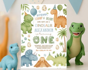 Dinosaur 1st Birthday Invitation Editable First Birthday Invite Dinosaur Birthday Boy Dino Party Printable Template Digital Download