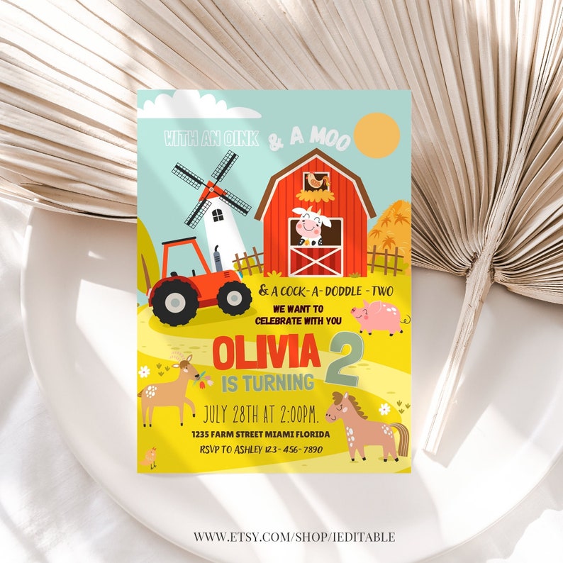 Farm Birthday Invitation Editable Boy Farm Animals Barnyard Invite 2nd ...