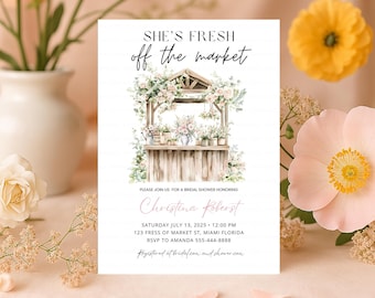 Fresh Off the Market Bridal Shower Invitation Editable She's off the market farmers market Flower Shop Printable Template Digital Download