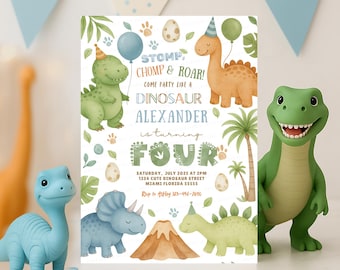Dinosaurier 4. Geburtstagseinladung Bearbeitbar Dino vier Geburtstag einladen Dinosaurier Geburtstag Junge Party Druckbare Vorlage Digitaler Download