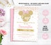 Pink and Gold Minnie mouse 1st birthday invitation, first birthday invite, Girls Polk dots, Gold Glitter, Editable Templates Intant download 