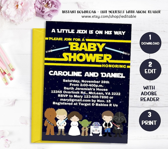 Galaxy Wars Baby Shower invitation, Star Wars Baby shower invitation, Boy baby shower Templates invitation, Editable Invite Instant download Il_570xn