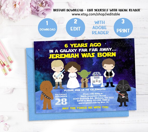 Galaxy wars invitation, Star Wars Birthday invitation, Boys invite, Children Invitation, INSTANT DOWNLOAD, Templates, Editable Invitation Il_570xn
