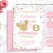 Pink and Gold Minnie mouse birthday invitation, Polka dot First Birthday, 1st Girls invite Editable invitation template, Instant download
