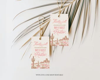 My first Rodeo Birthday Favor tags Cowgirl 1st Birthday Thank you tags Wild West Ranch Southwestern Printable Digital Download