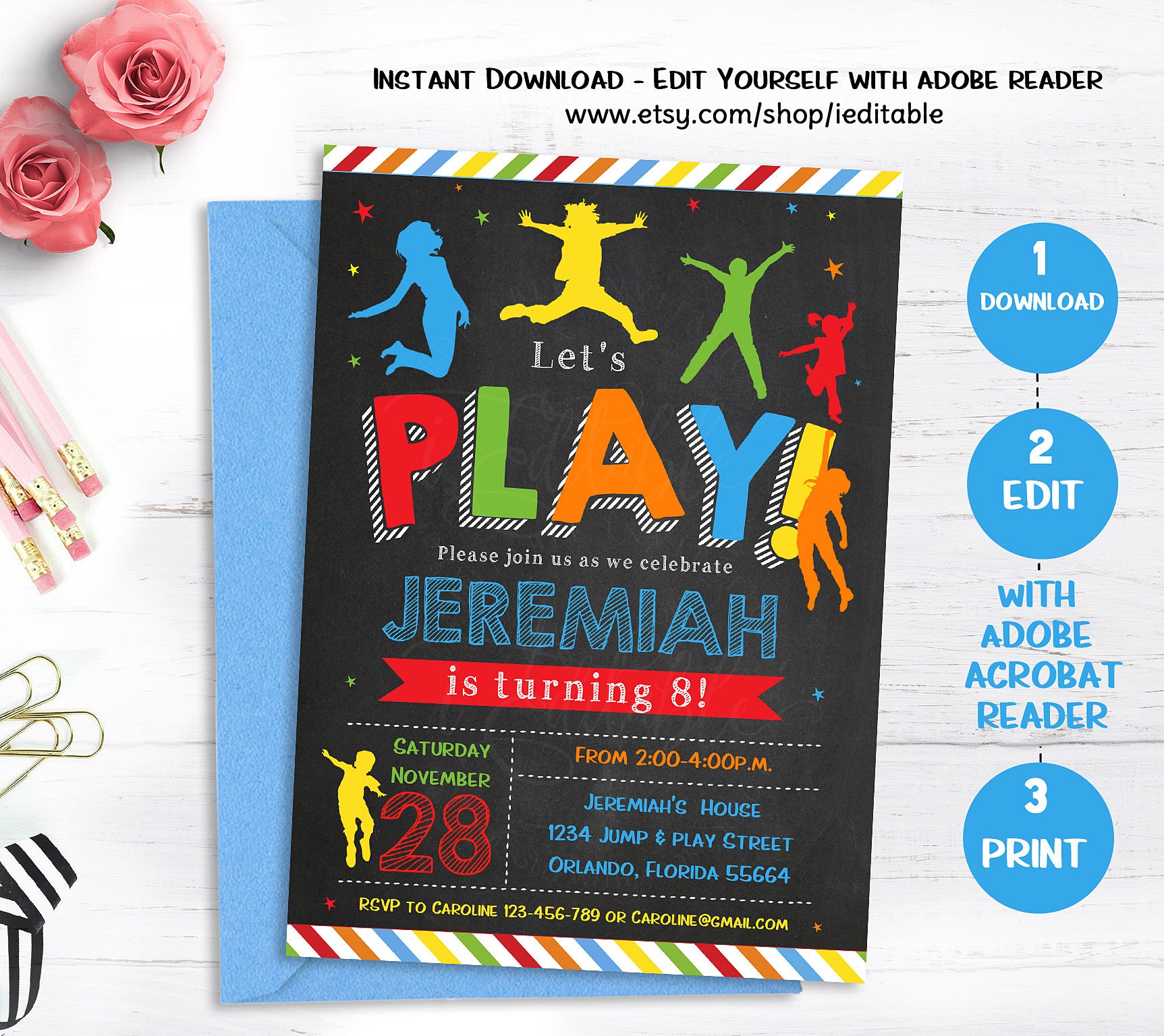 Play Invitation Jump Birthday invitation Bounce house Etsy