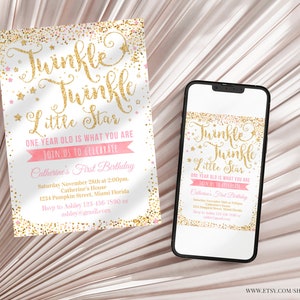 Twinkle Twinkle Little Star Invitation Editable First Birthday Invite ...