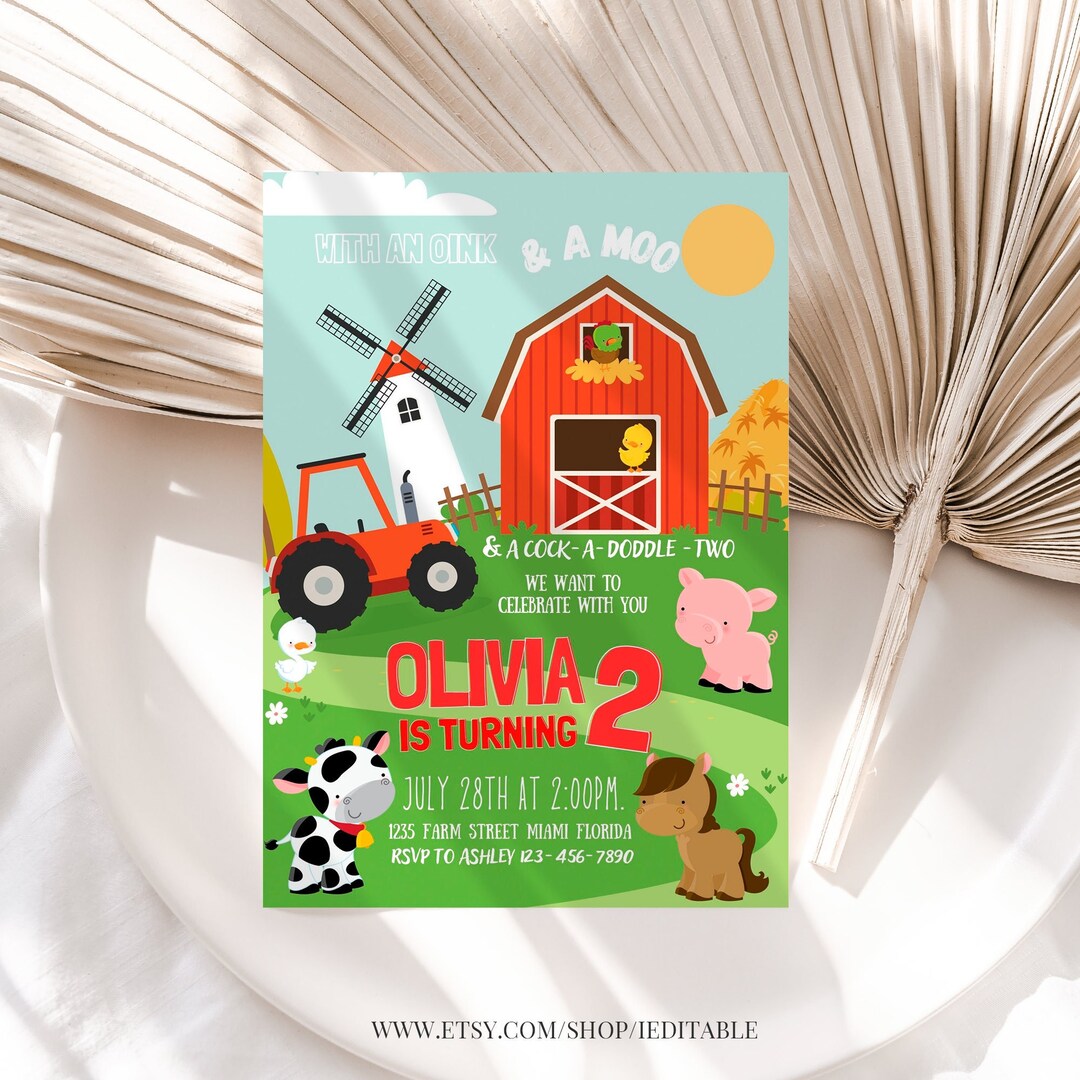 Farm Birthday Invitation Editable Boy Farm Animals Barnyard Invite ...