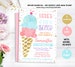 Ice Cream Invitation, Ice cream birthday invite, Instant download, template, Ice cream party Watercolor, Girl invitation, pink and gold PDF 