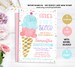 Ice Cream Invitation, Ice cream birthday invite, Instant download, template, Ice cream party Watercolor, Girl invitation, pink and gold PDF 