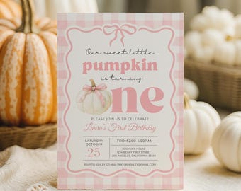 Pumpkin Birthday Invitation Editable Little Pumpkin Invite First Birthday Fall Birthday Digital Printable Template