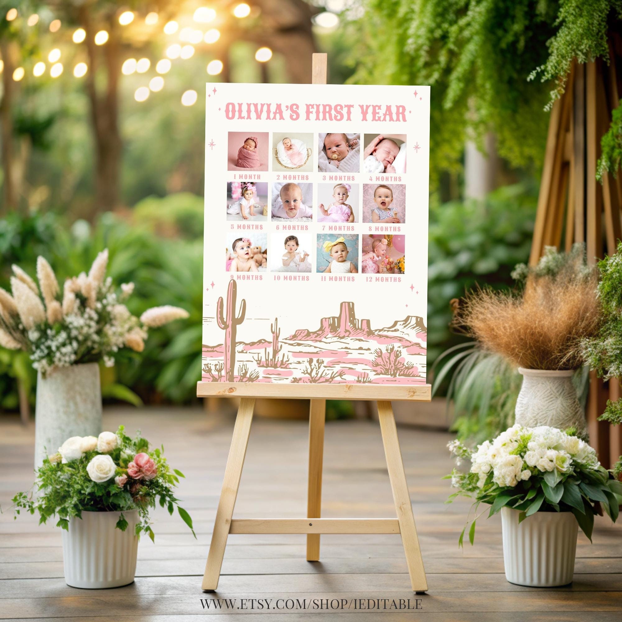 My First Rodeo Birthday monthly milestone photo poster Editable Cowboy Photo sign banner Wild West Printable Template Digital Download