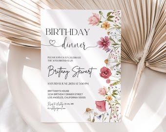 Wildflower Birthday Invitation Editable 30th 40th 50th 60th birthday dinner Floral Garden Party Invite Printable Template Digital