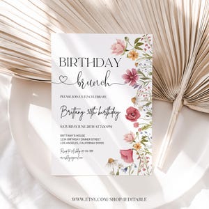 Wildflower Birthday Invitation Editable 30th 40th 50th 60th birthday brunch Floral Garden Party Invite Printable Template Digital