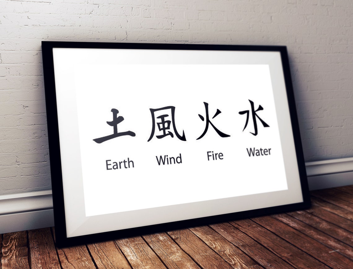 Earth Wind Fire Water. Japanese four element mystic symbol Etsy