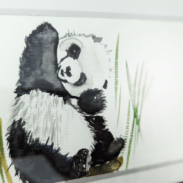 Aquarell Panda Original Gemälde I gerahmtes Aquarell niedlicher kleiner Panda als Geschenk für Ihre Liebste I original Aquarell Valentinstag Geschenk