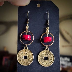 Coral Earrings, Red Earrings, Red Coral Jewelry, Coral Earrings, Boho Earrings, Witchy Earrings, Witchy Jewelry, Red Coral, Goth Gifts