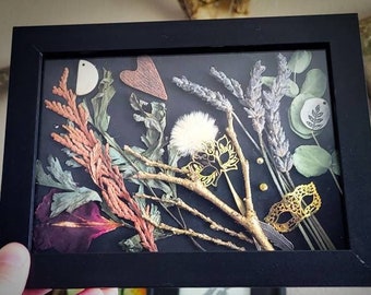 Framed Flower Art, Dried Flowers, Witchy Home Decor, Cottage Core, Boho Home, Shadow Box, Vintage Wall Art, Steampunk Wall Art, Wall Art