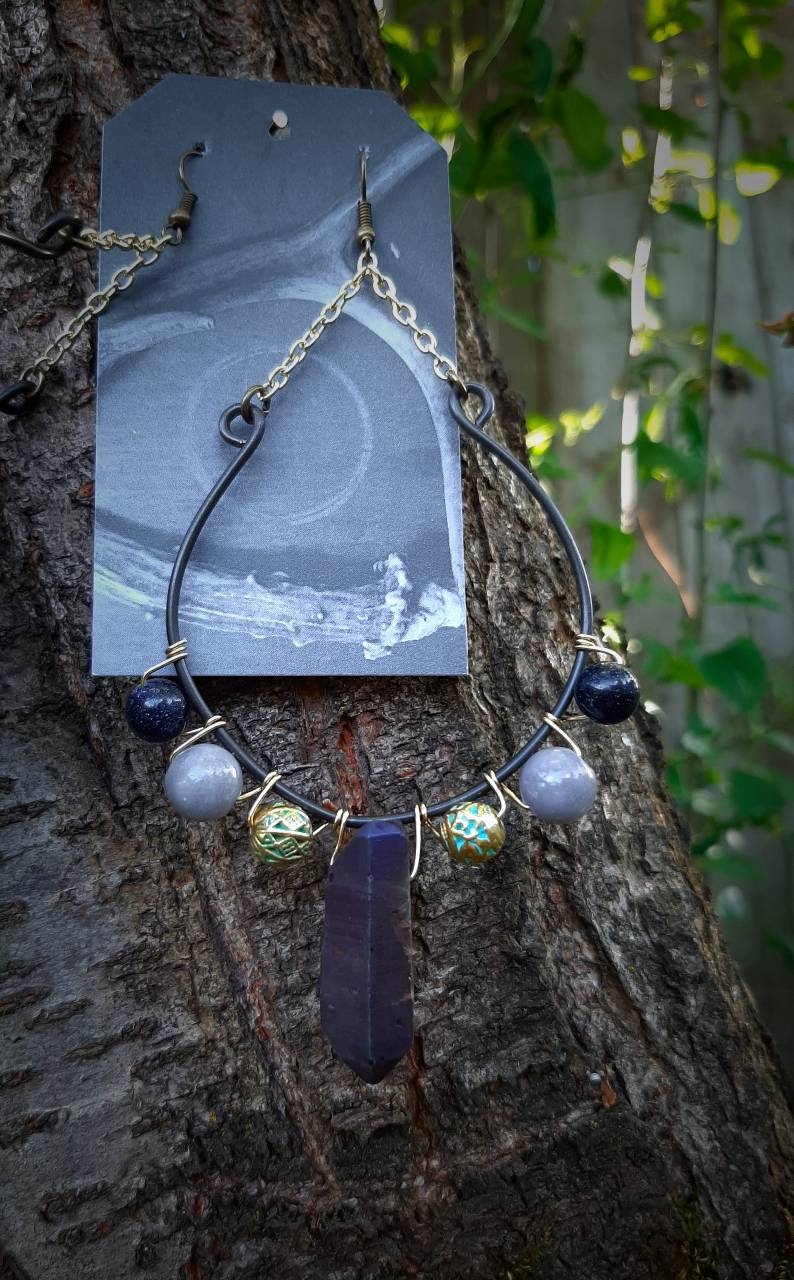 Witch Jewelry Witch Earrings Witchy Jade Jewelry Druzy Earrings Gray Jade Earrings Crystal Earrings Boho Earrings Jade Earrings