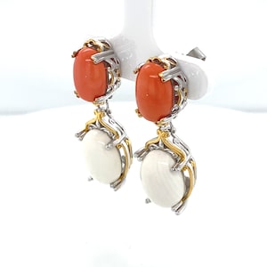 Michael Valitutti Sterling Silver Palladium Earrings with Peach and White Coral
