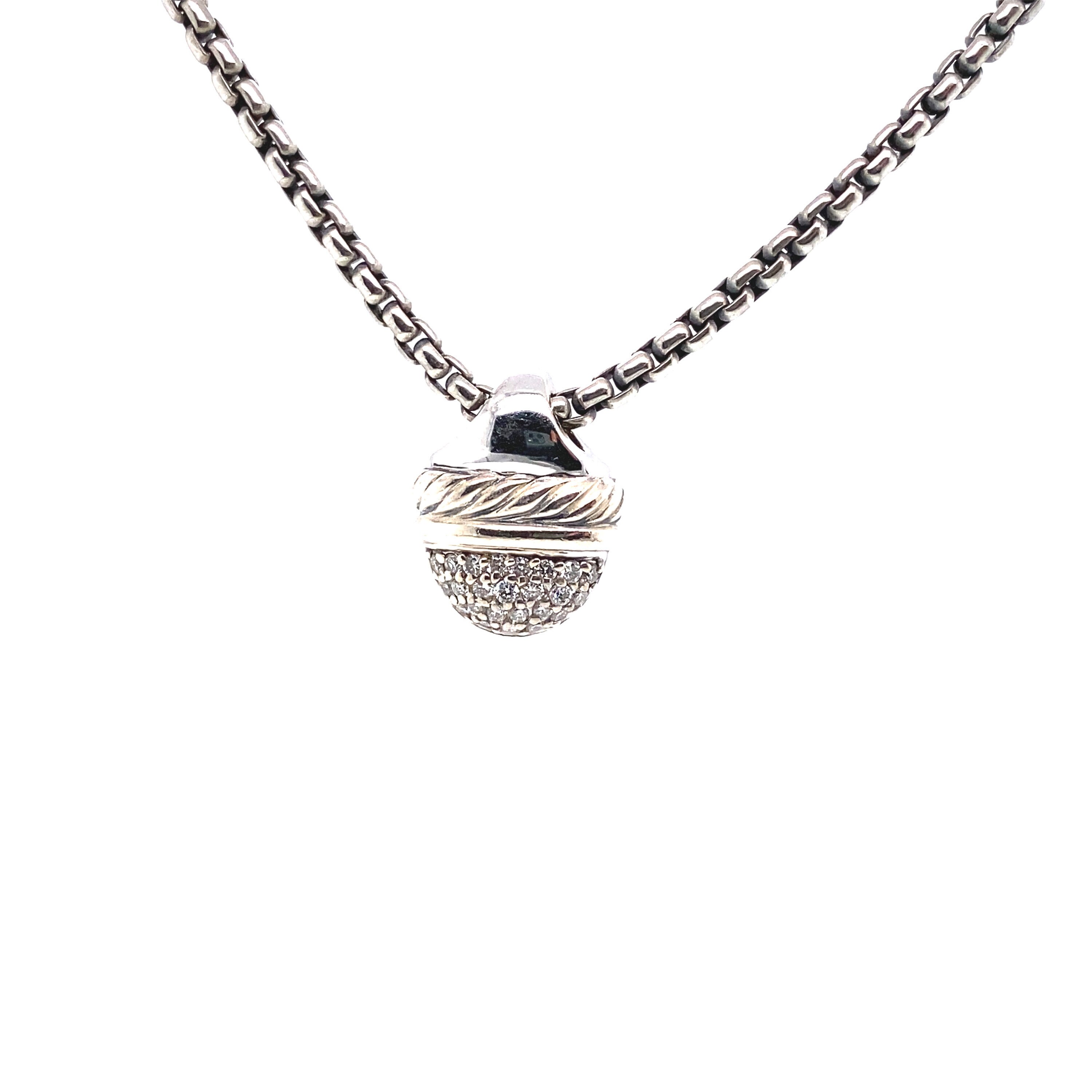 David Yurman Acorn Pendant Sterling Silver 18K White Gold and