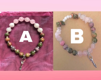 Fertility & Healthy Pregnancy Bracelet With Fertility Goddess - Rose Quartz, Moonstone, Rhodonite, Unakite . Two styles available .