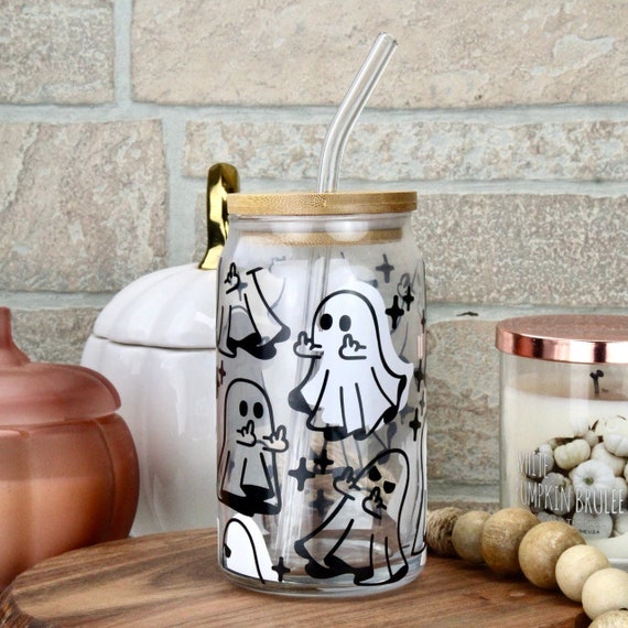  Halloween Funny Ghost Cup, Halloween 16oz Glass Cup