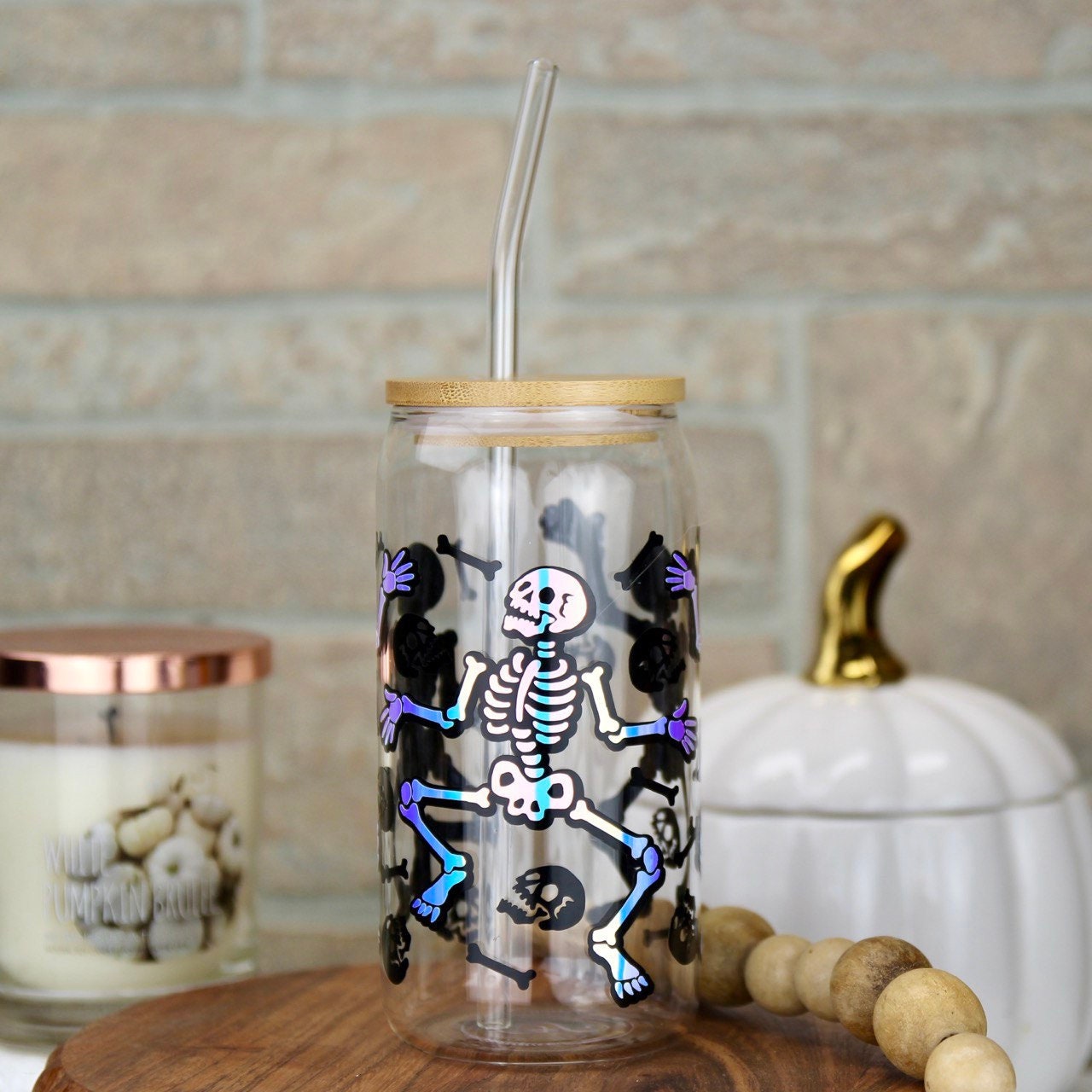 Aggressive Patriotic Skeleton Iced Coffee Cup - 16 or 20 oz Glass Beer Can  — MickeeMariee