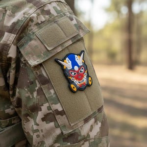 Naszywka taktyczna z motywem morale, maska robota Oni, naszywki Cyberpunk Modern Warfare