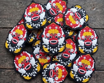 Balijskie czerwone naszywki z maską diabła Oni 3D z gumy PCV do dekoracji toreb i kurtek