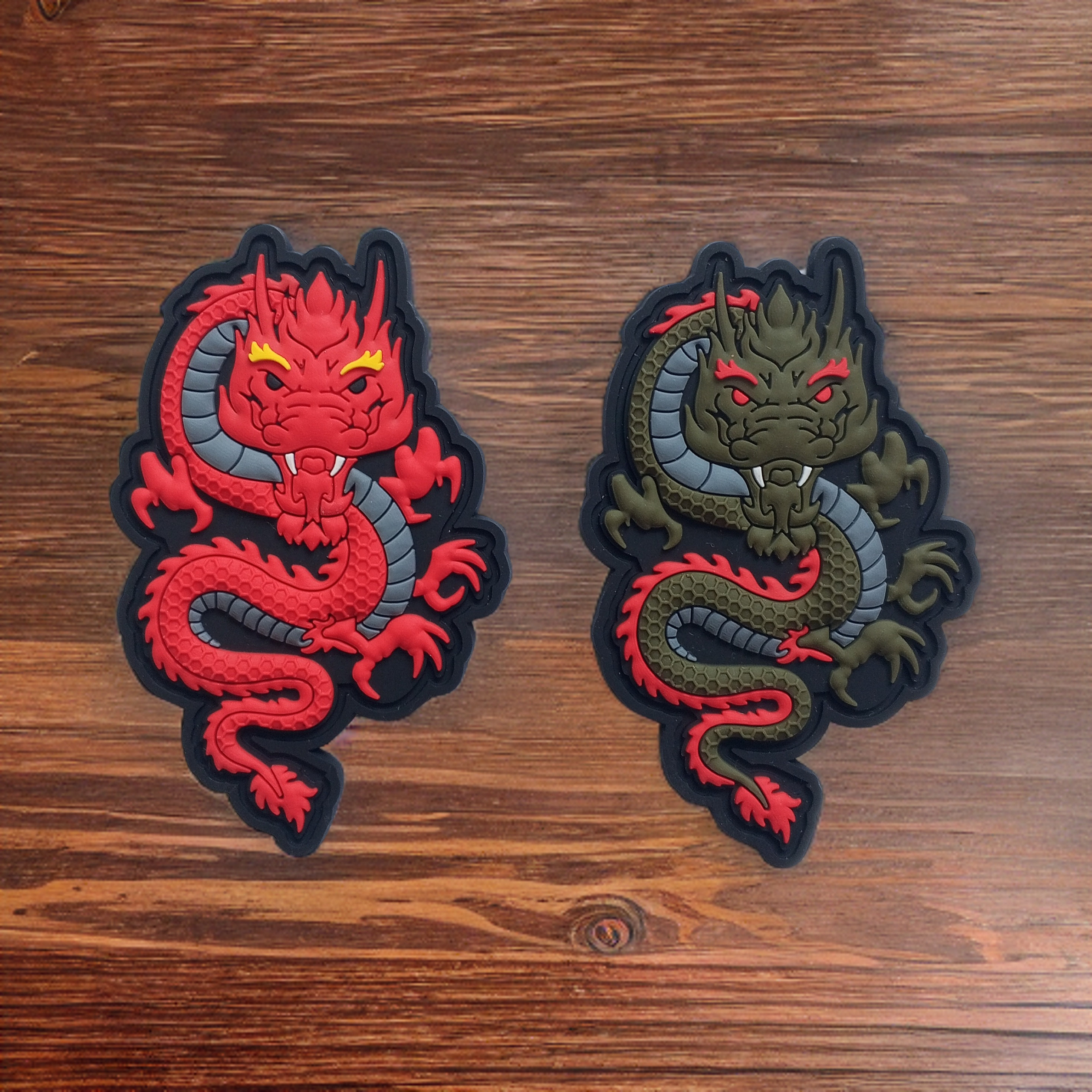 2Pcs Chinese Dragon US Tactical Game Embroidered Hook&Loop Patch Blue Badge