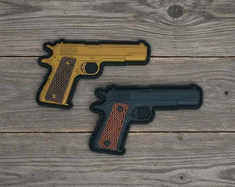 Naszywka z gumy PCV 3D M1911 Colt Pistol US Black Gold Gun Morale Patch
