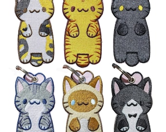 Cute Cat Embroidered Tag Keychain - Kawaii neko jet tags ( calico, tuxedo, black, siamese, white, gray, tabby, Bengal, red panda)