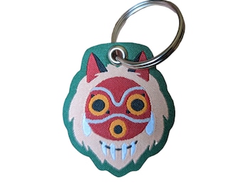 Mask Embroidered Tag Keychain - Woven Mini Jet tag Keyring Forest princess