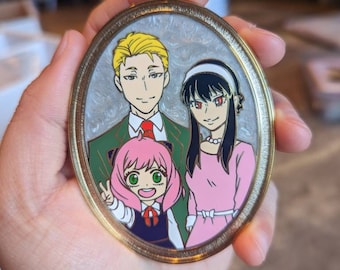 Cute Family Portrait Hard Enamel Pin - Popular Anime Family with Assassin, Esper, and Spy, Big Humungous pin