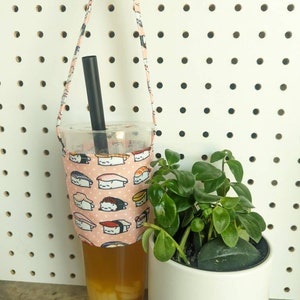 Cup holder Bag - Cute Canvas Single Milk Tea Boba or Coffee carrier