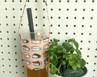 Cup holder Bag - Cute Canvas Single Milk Tea Boba or Coffee carrier