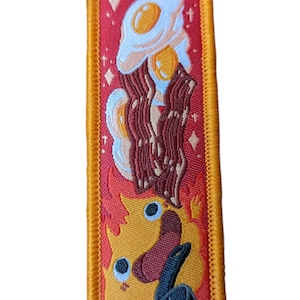 Calcifer Embroidered Tag Keychain - Jet tag Keyring Happy Fire Bacon with Eggs