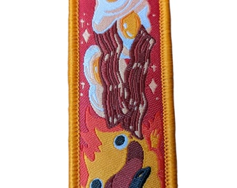 Calcifer Embroidered Tag Keychain - Jet tag Keyring Happy Fire Bacon with Eggs