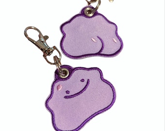 Ditto Butt Embroidered Tag Keychain - Mini Jet tag Keyring Purple Butto