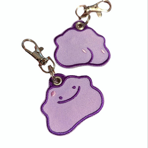 Ditto Butt Embroidered Tag Keychain - Mini Jet tag Keyring Purple Butto