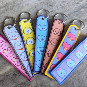 BT21 Embroidered Tag Keychain - Kawaii cute jet tags (Tata, Chimmy, Koya, Mang, Shooky, Cooky, RJ)